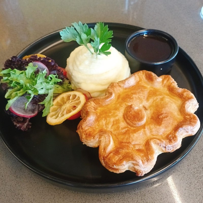 Wagyu pie served with mash and a jug of gravy